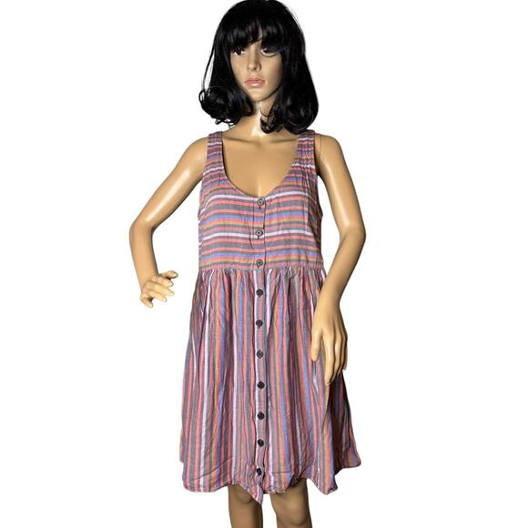 Madewell Scoopneck Tank Shirt Dress in Rainbow Stripe button down cotton size M - Picture 2 of 13
